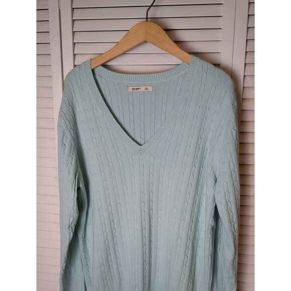 Old Navy V‎ Neck Cable Knit Sweater Womens XXL Mint Green Academia Spring EUC - Picture 2 of 10